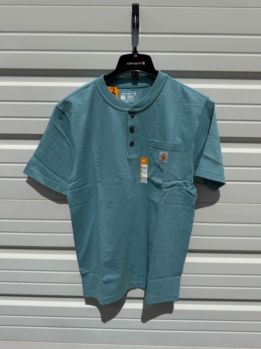 Carhartt Short-Sleeve Henley Pocket Tee in Teal Blue-Green